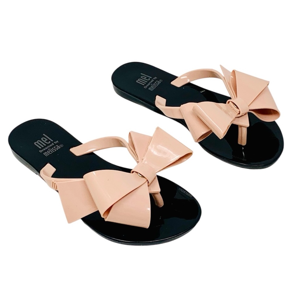Mel by Melissa Harmonic Bow Ill Glossy black/nude pink Sandals Girls size 12